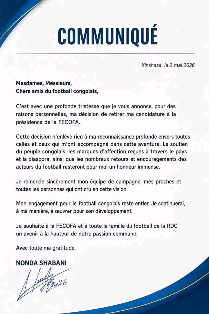 Communiqué de Shabani Nonda